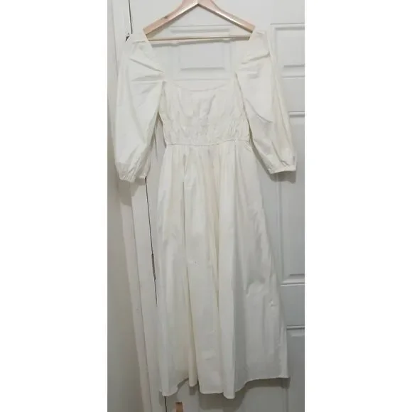 Reformation women small Bennie square neck long maxi ivory cream milk maid dress - Picture 5 of 11